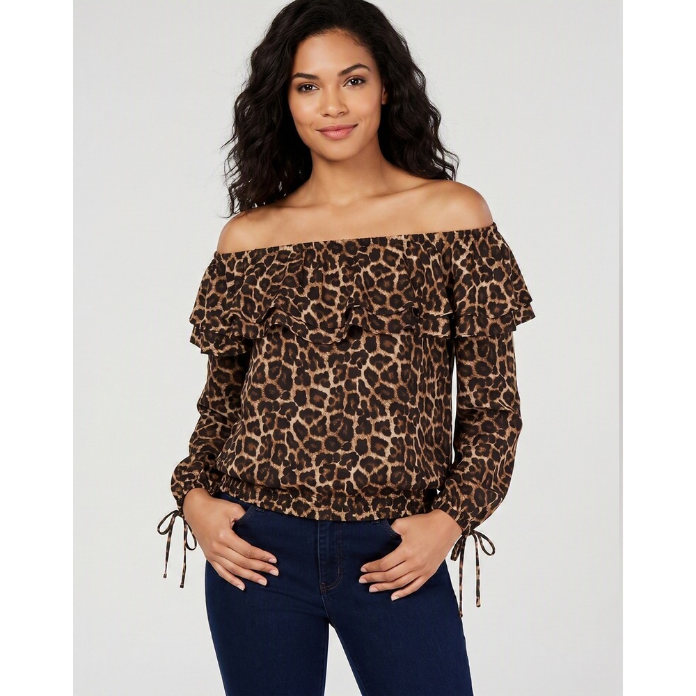 MICHAEL Michael Kors Off-the-Shoulder Leopard Print Blouse Size S